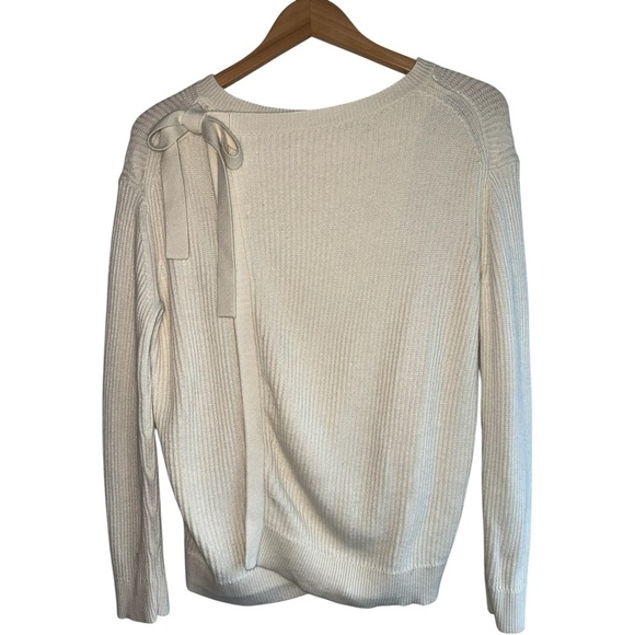 VINCE Cashmere Blend Long Sleeve Slit Back Sweater | Cream Ribbed Knit Small‎ - Picture 7 of 8